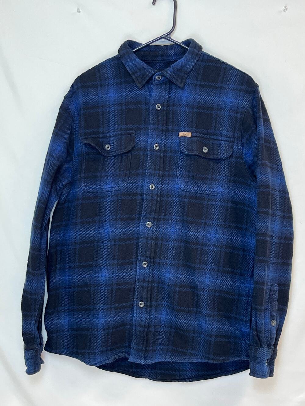 Orvis Men’s Medium Blue Black Plaid Heavy Flannel Shirt Long Sleeve Button Up